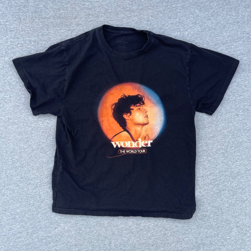 Shawn Mendes Wonder The World Tour 2022 Graphic T-Shirt Black Mens Medium
